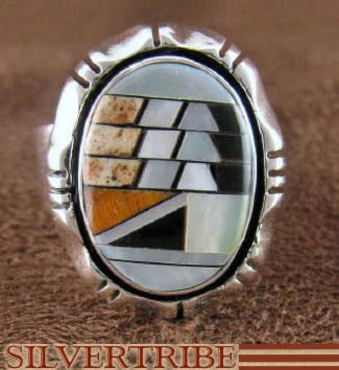 Sterling Silver Tiger Eye Multicolor Inlay Ring Size 6-3/4 DS38989
